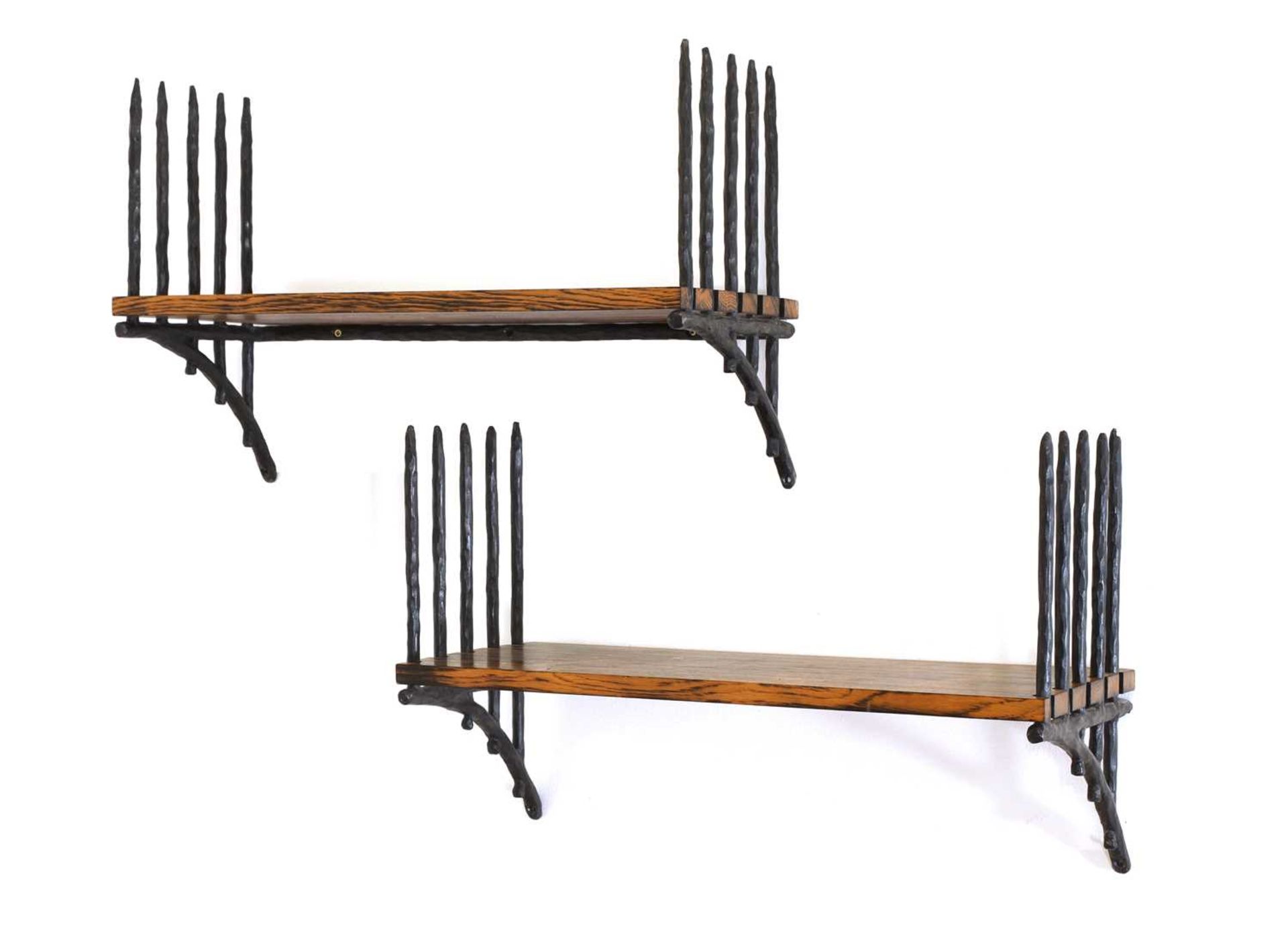 A pair of modernist wrought iron étagères,