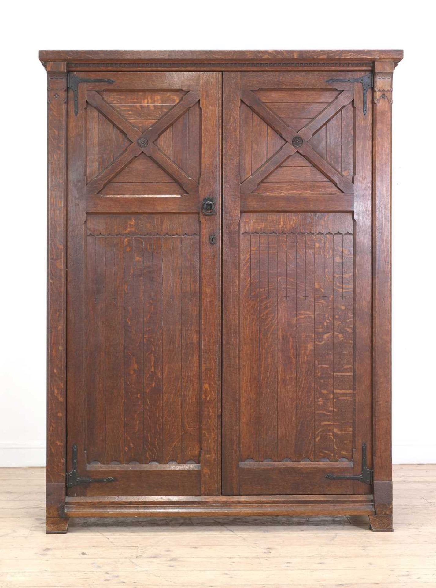 An Aesthetic Movement oak wardrobe, - Image 4 of 6