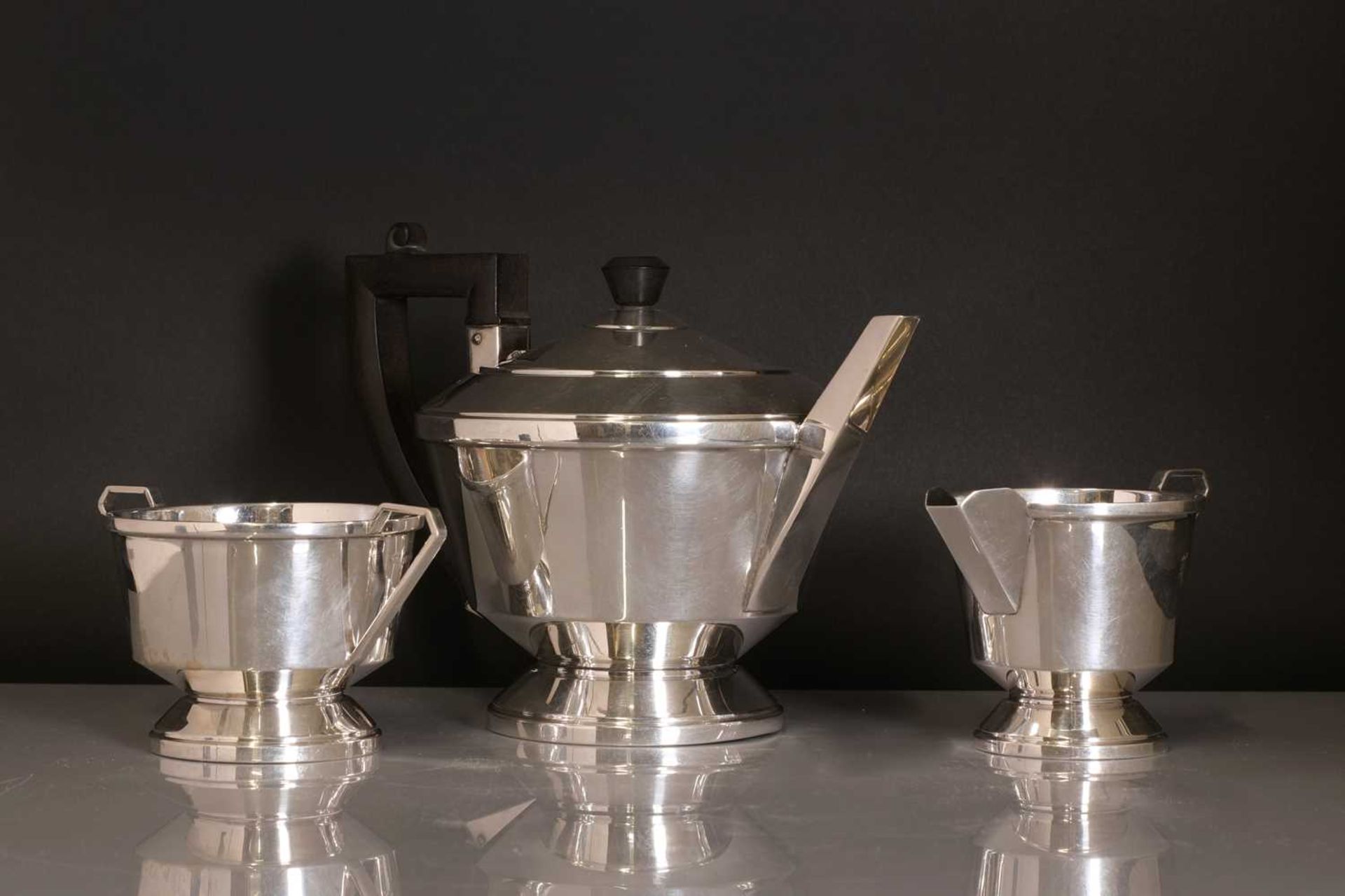 A silver three-piece tea set, - Image 2 of 2