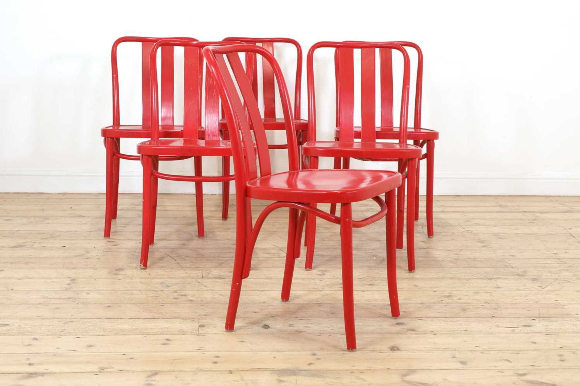 A set of six red 'Lena' bentwood chairs, - Image 2 of 4