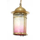 An Arts and Crafts vaseline glass hanging lantern,