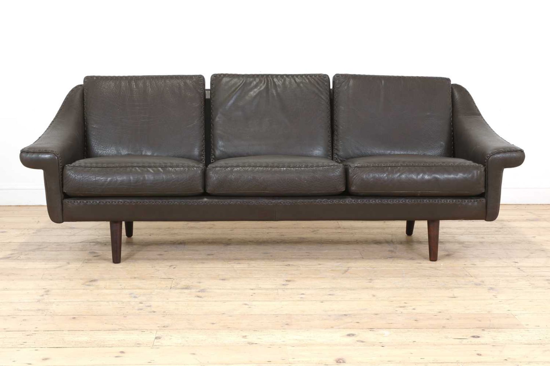 A Danish brown leather three-seater settee, - Bild 3 aus 3