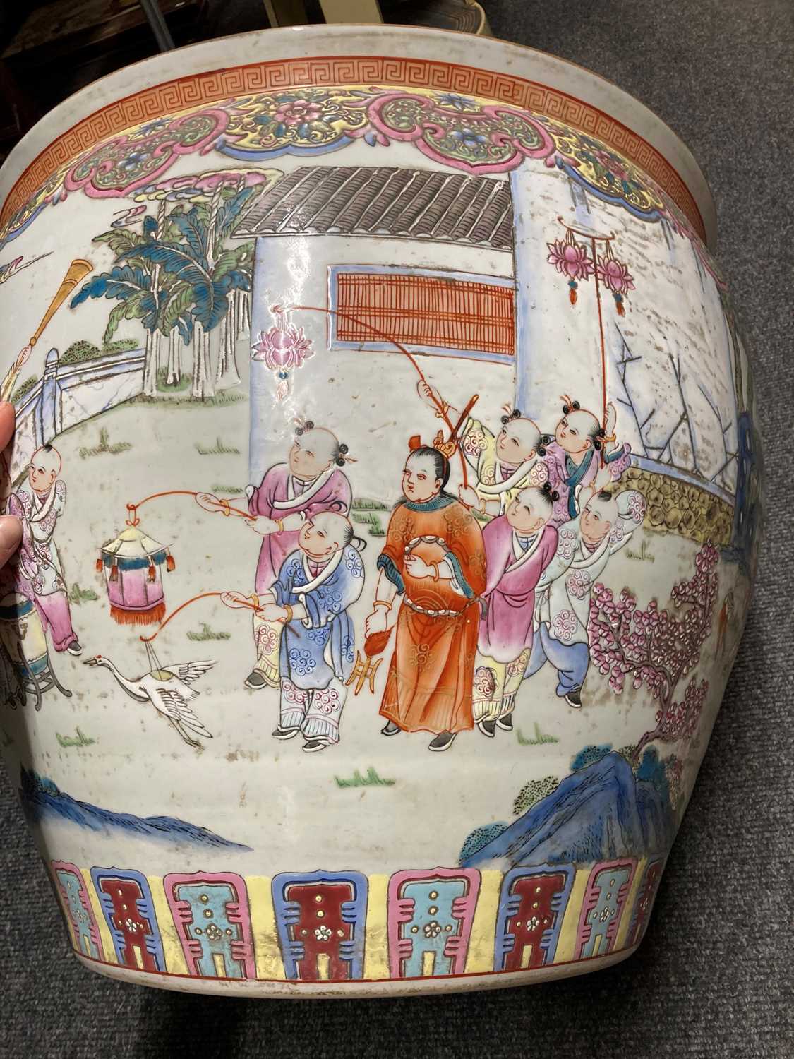 A large Chinese famille rose fish bowl, - Image 14 of 17