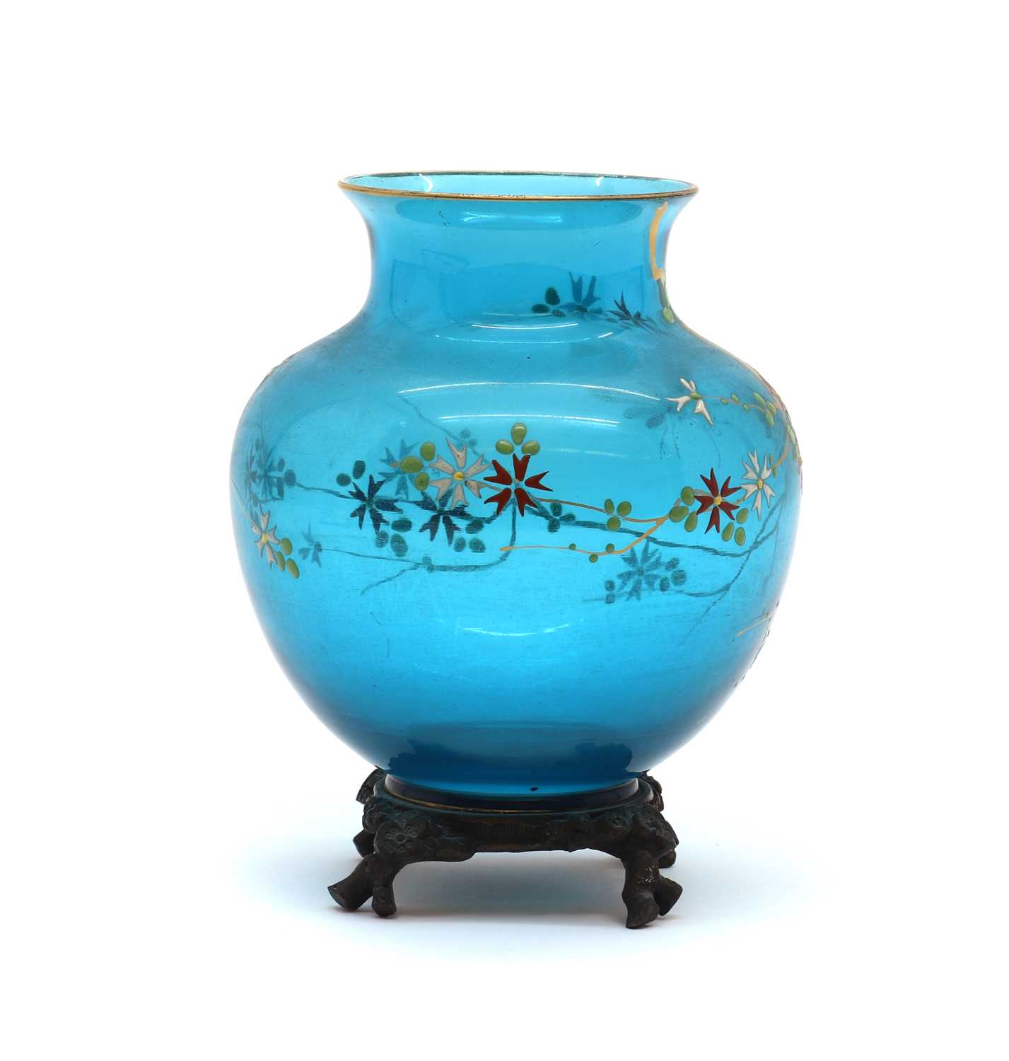 A French Aesthetic period enamelled glass vase - Image 2 of 4