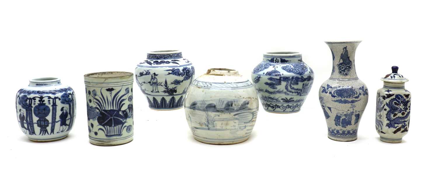A collection of Chinese blue and white jars,
