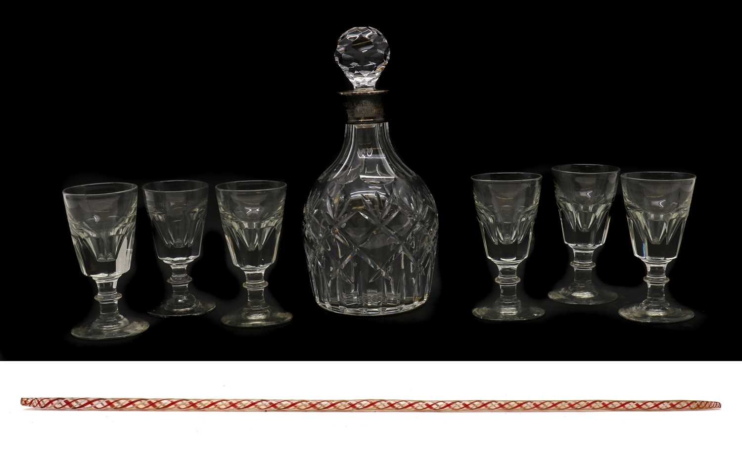 A group of six toasting glasses,