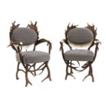 A pair of antler chairs