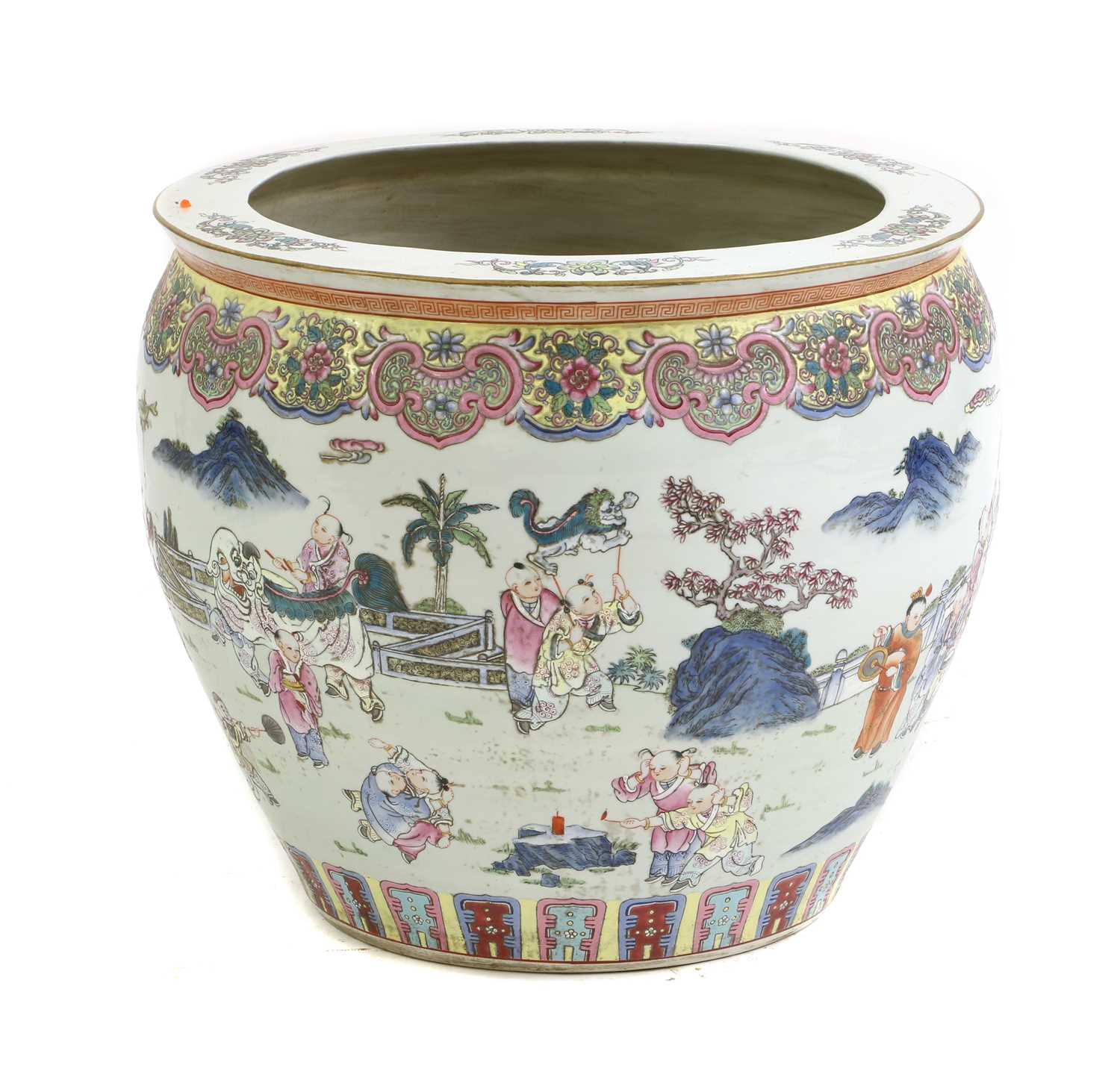 A large Chinese famille rose fish bowl,