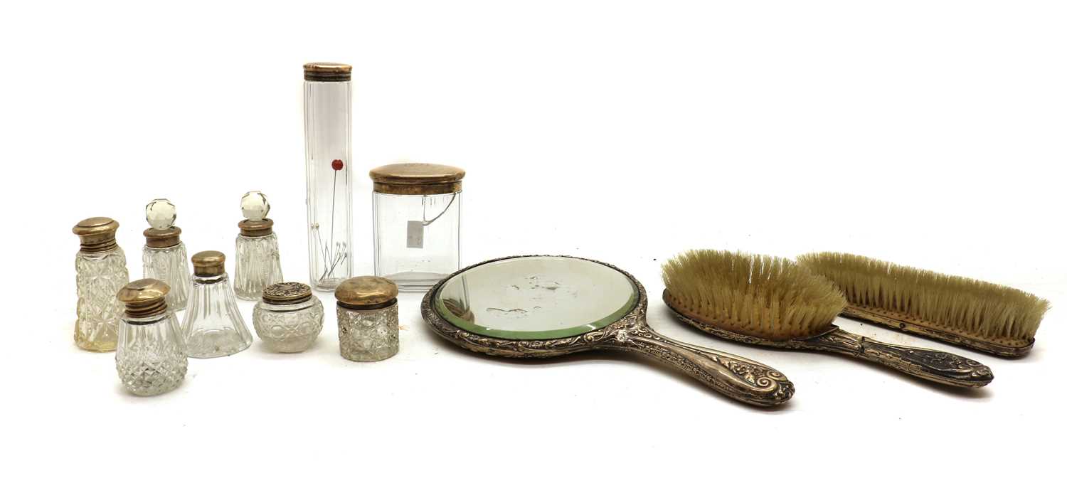 A collection of silver mounted dressing table items