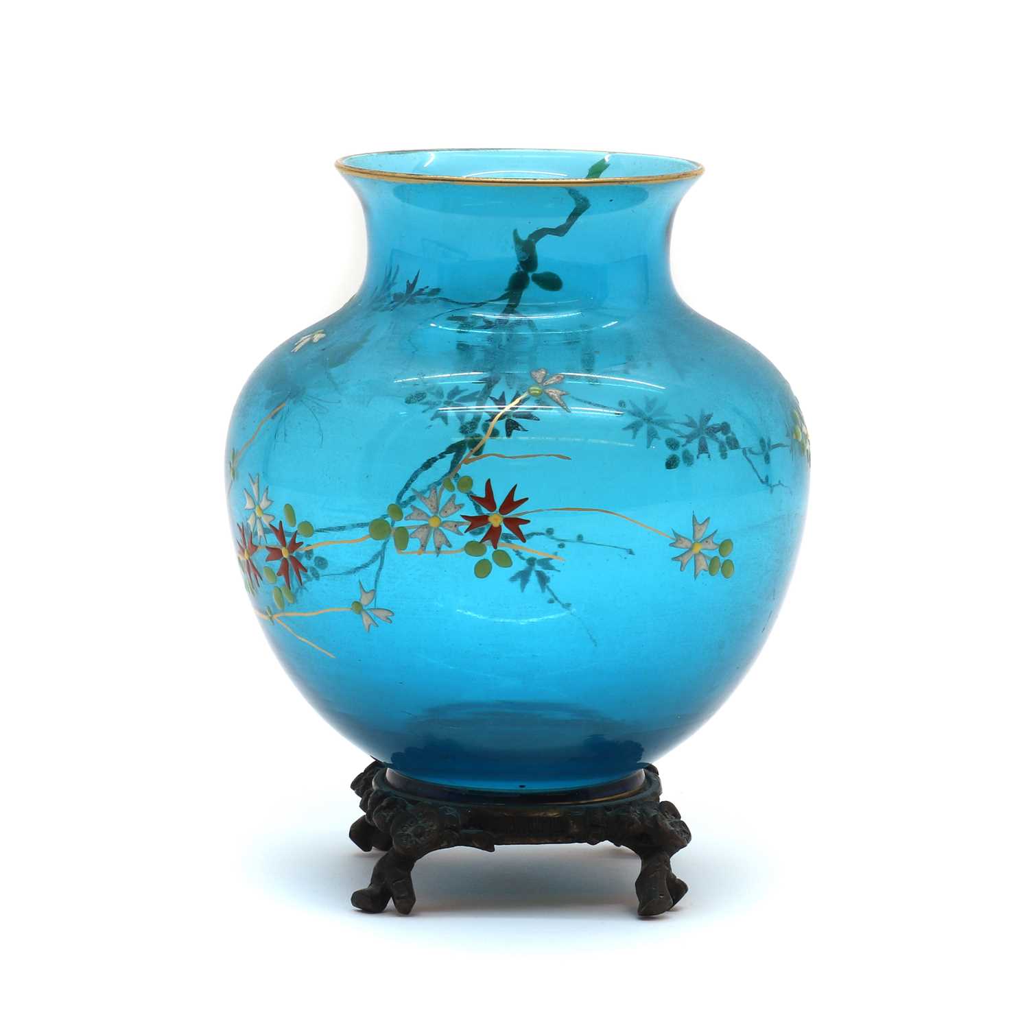 A French Aesthetic period enamelled glass vase - Image 3 of 4