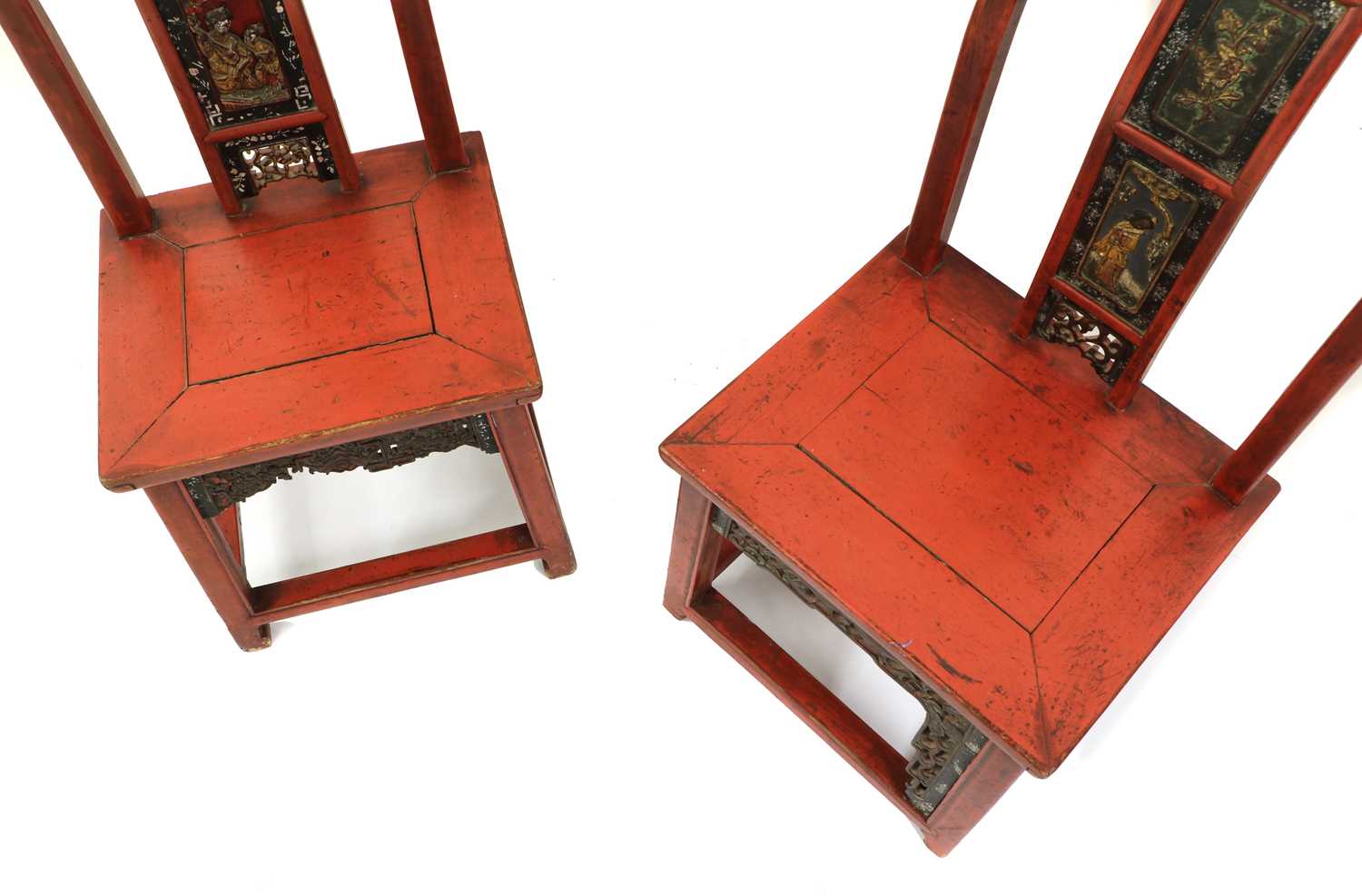 A near pair of red lacquer low chairs, - Image 4 of 5