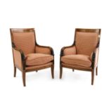 A pair of French empire style walnut side chairs,