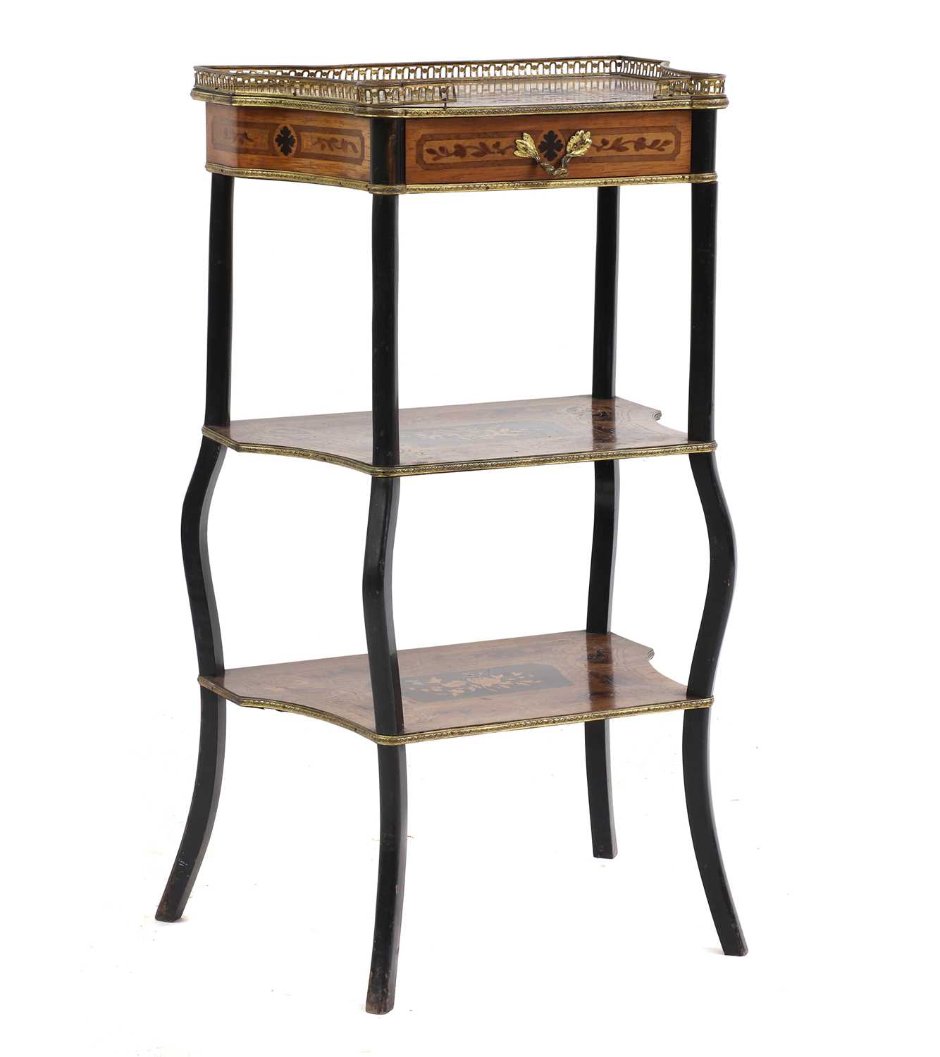 A French rosewood rosewood three tier etagere,