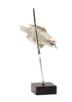A Christofle white metal model of a bird,