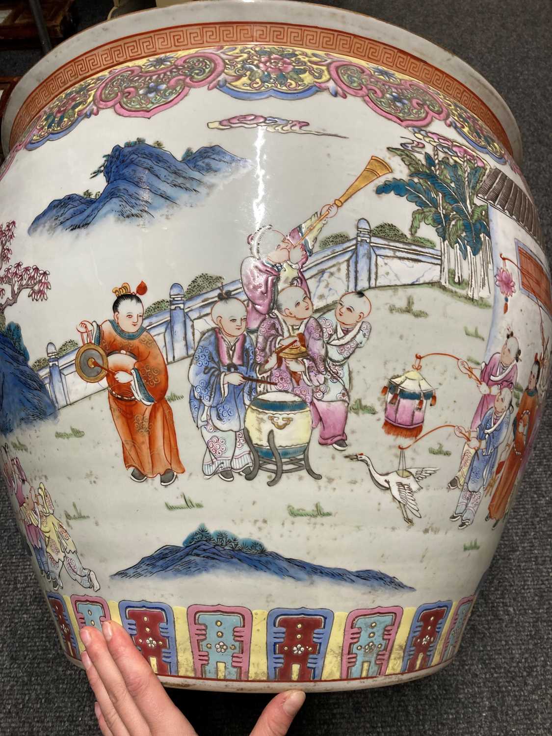 A large Chinese famille rose fish bowl, - Image 4 of 17