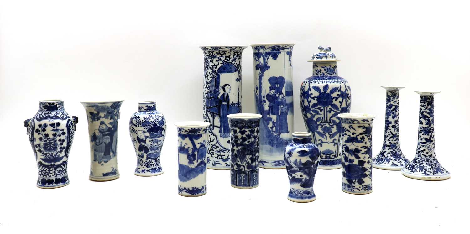 A collection of Chinese blue and white vases,