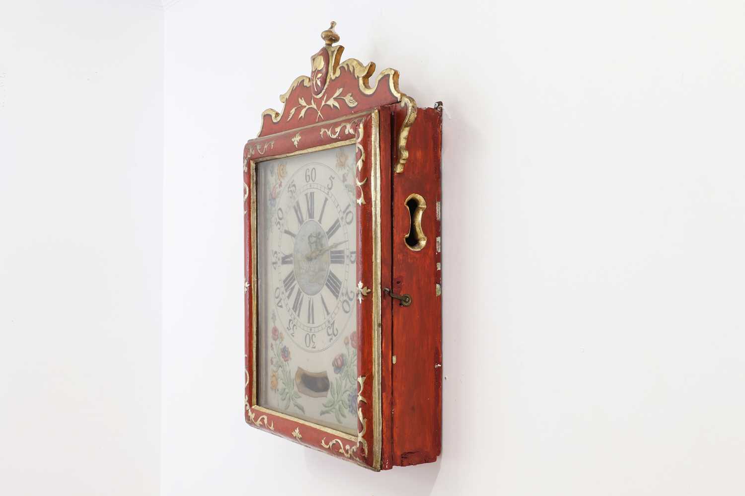 A painted and parcel-gilt weight-driven wall clock, - Image 2 of 27