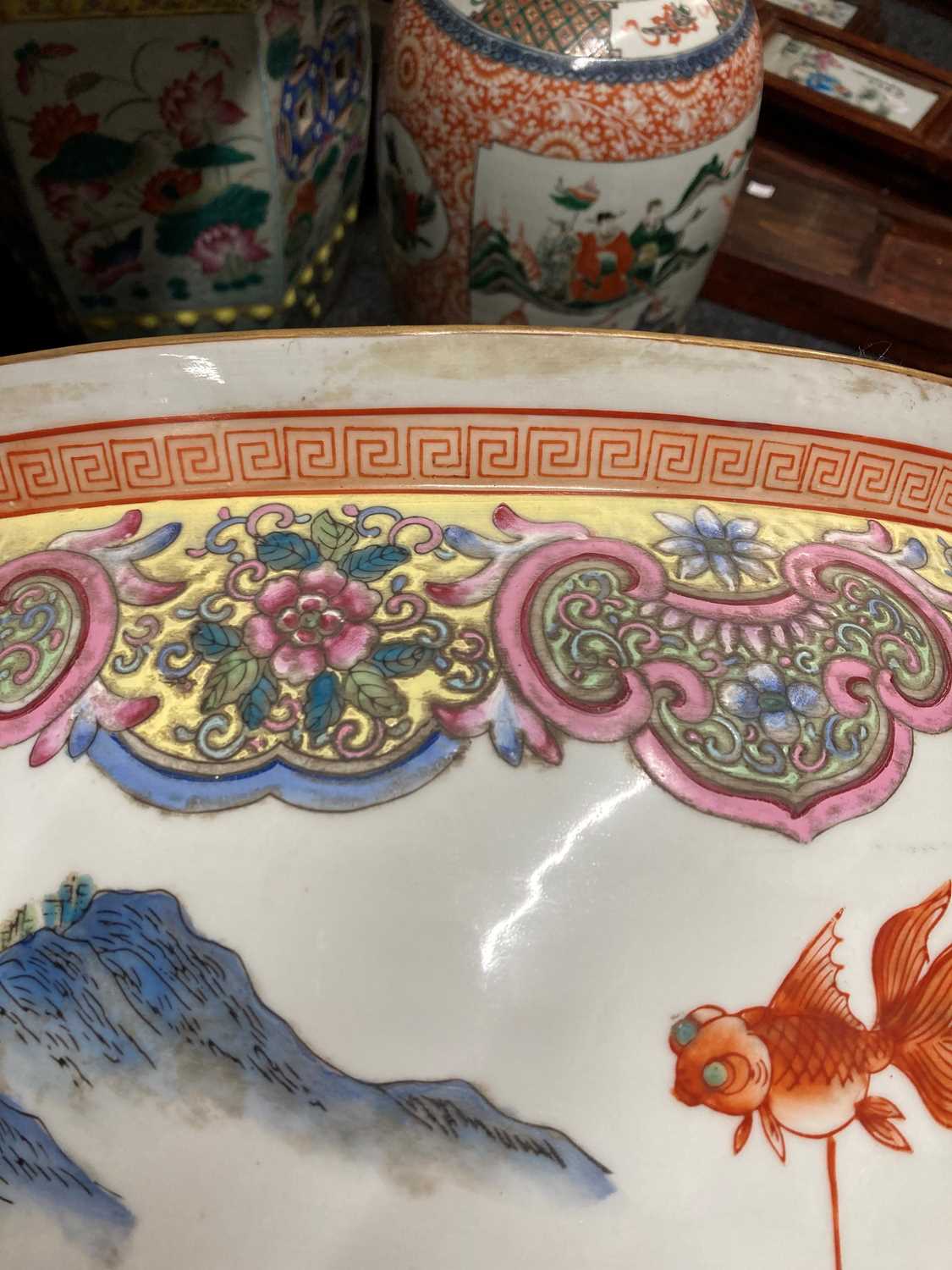 A large Chinese famille rose fish bowl, - Image 10 of 17