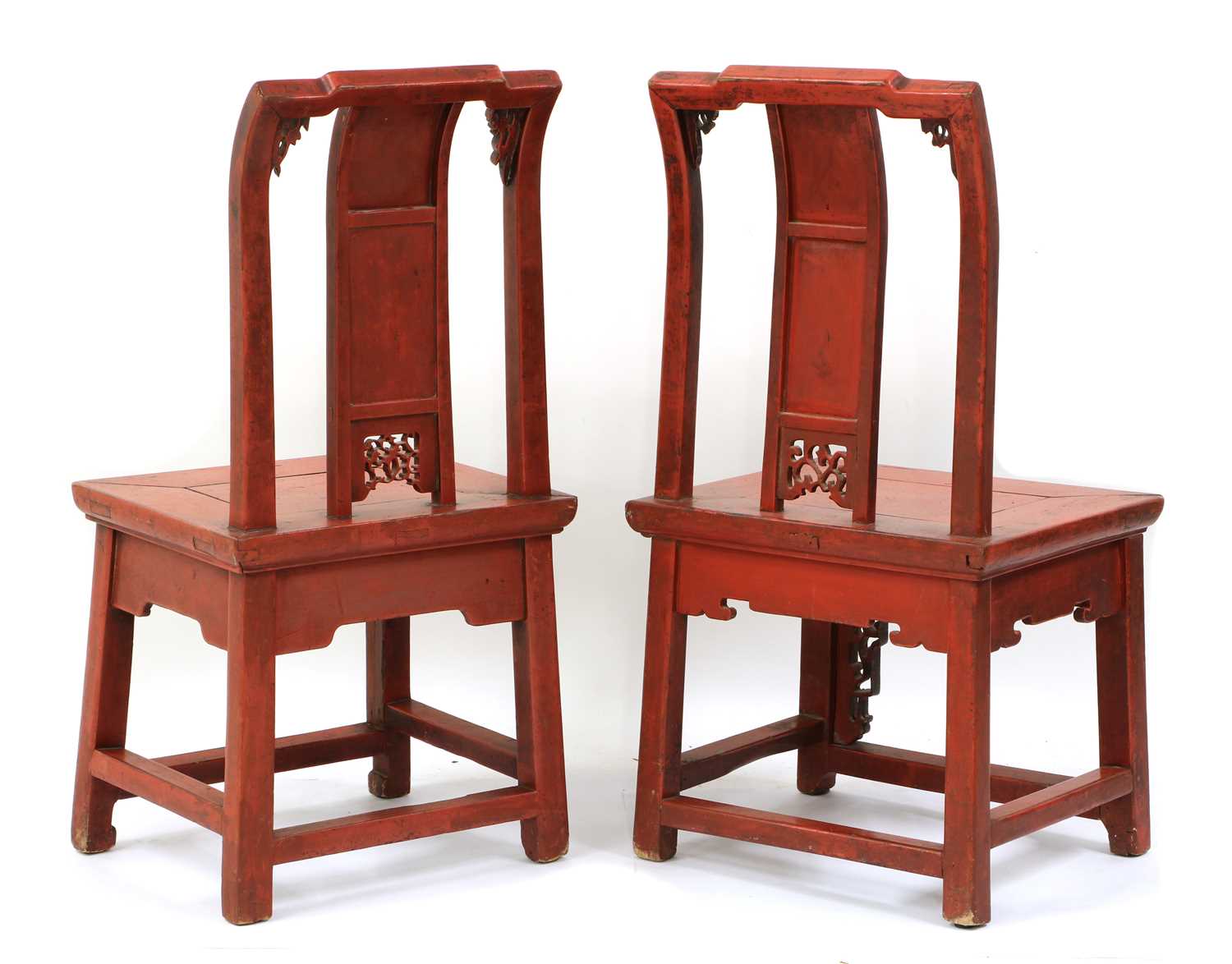 A near pair of red lacquer low chairs, - Image 5 of 5