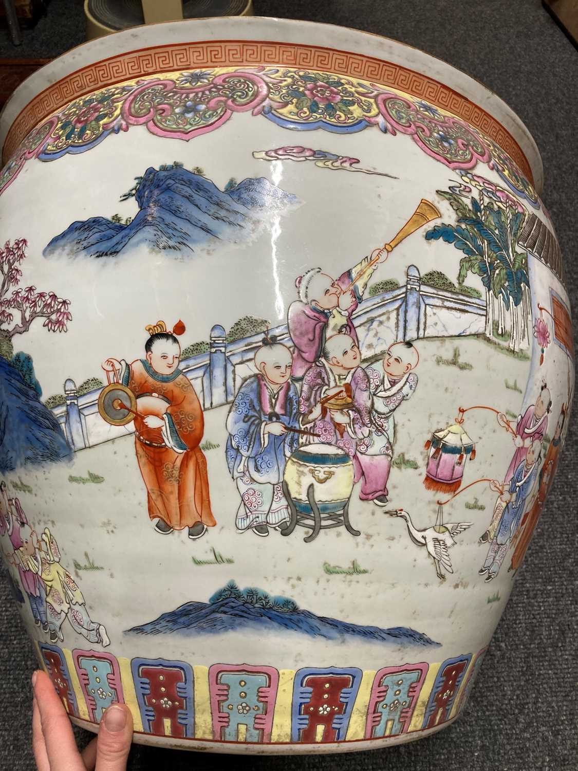 A large Chinese famille rose fish bowl, - Image 16 of 17
