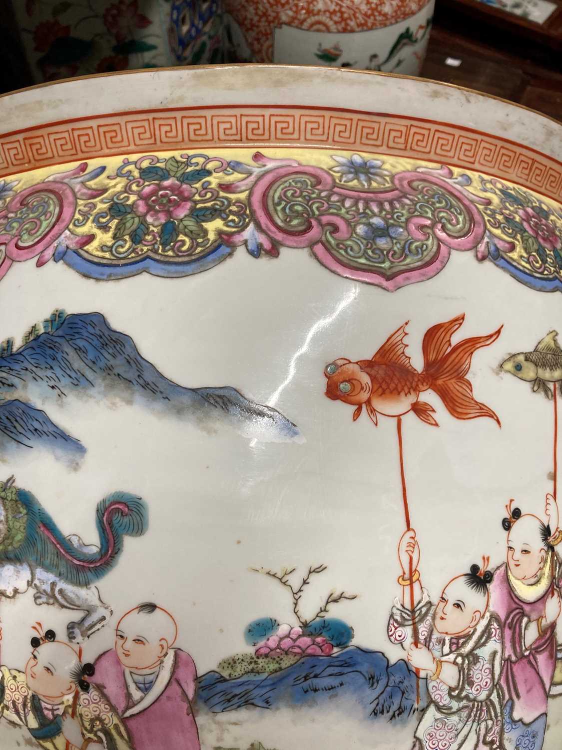 A large Chinese famille rose fish bowl, - Image 9 of 17