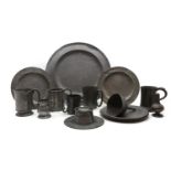 A collection of pewter items