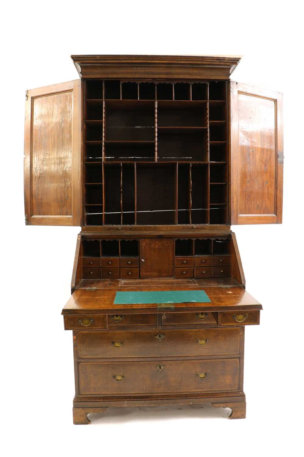 A George I style walnut bureau bookcase, - Image 2 of 3