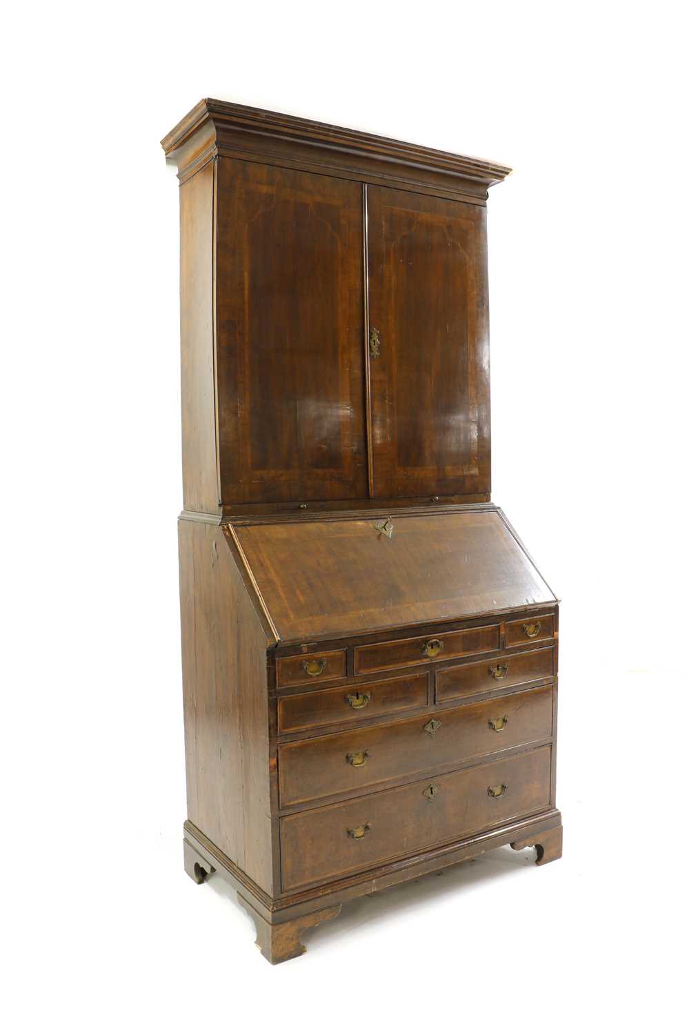 A George I style walnut bureau bookcase,