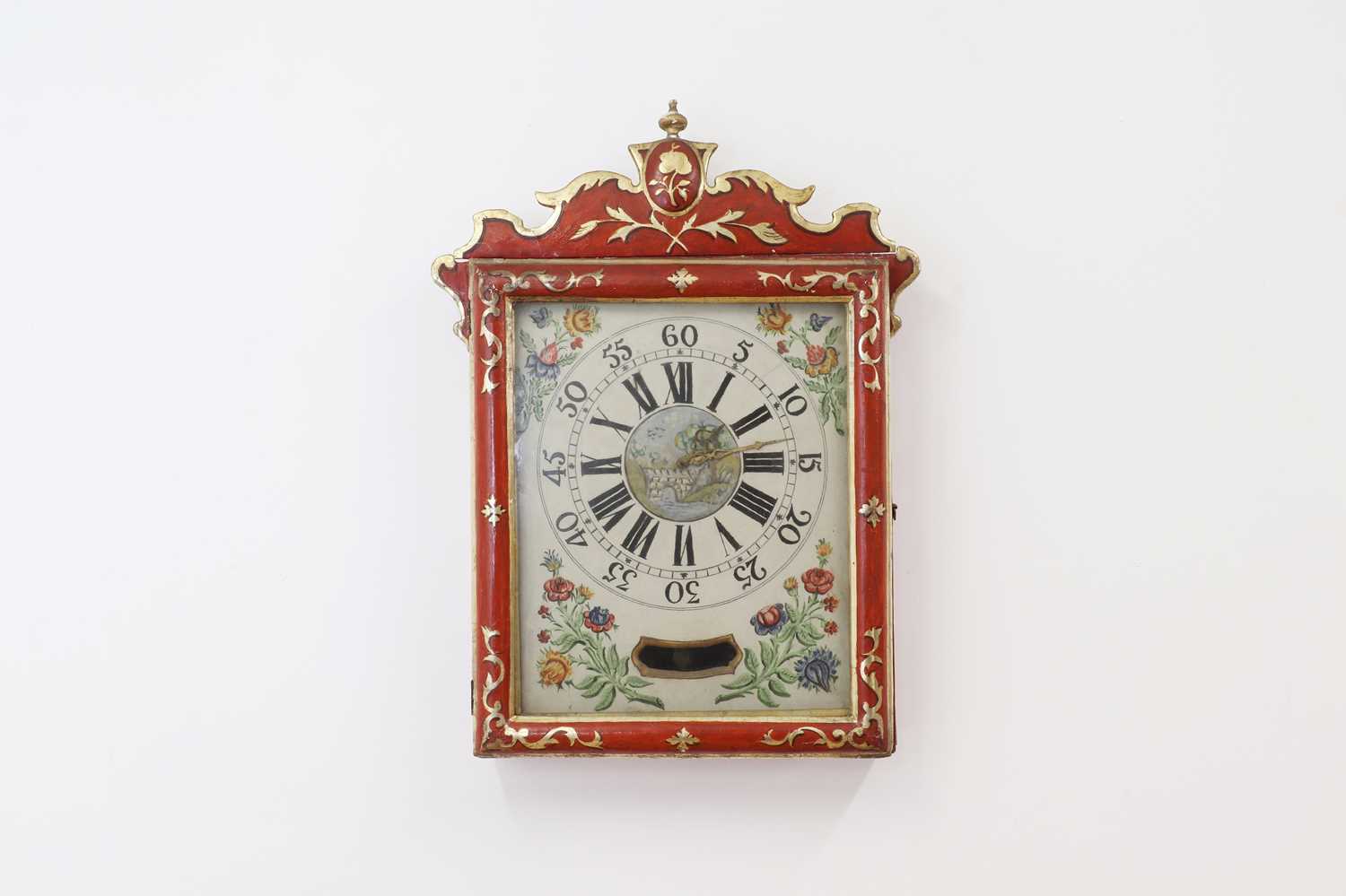 A painted and parcel-gilt weight-driven wall clock, - Image 3 of 27
