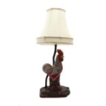 A Chinese polychrome decorated cockerel table lamp,