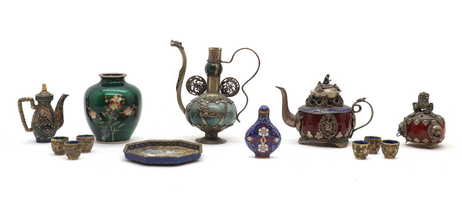 A collection of Asian metal wares