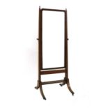 An Edwardian mahogany inlaid cheval mirror,