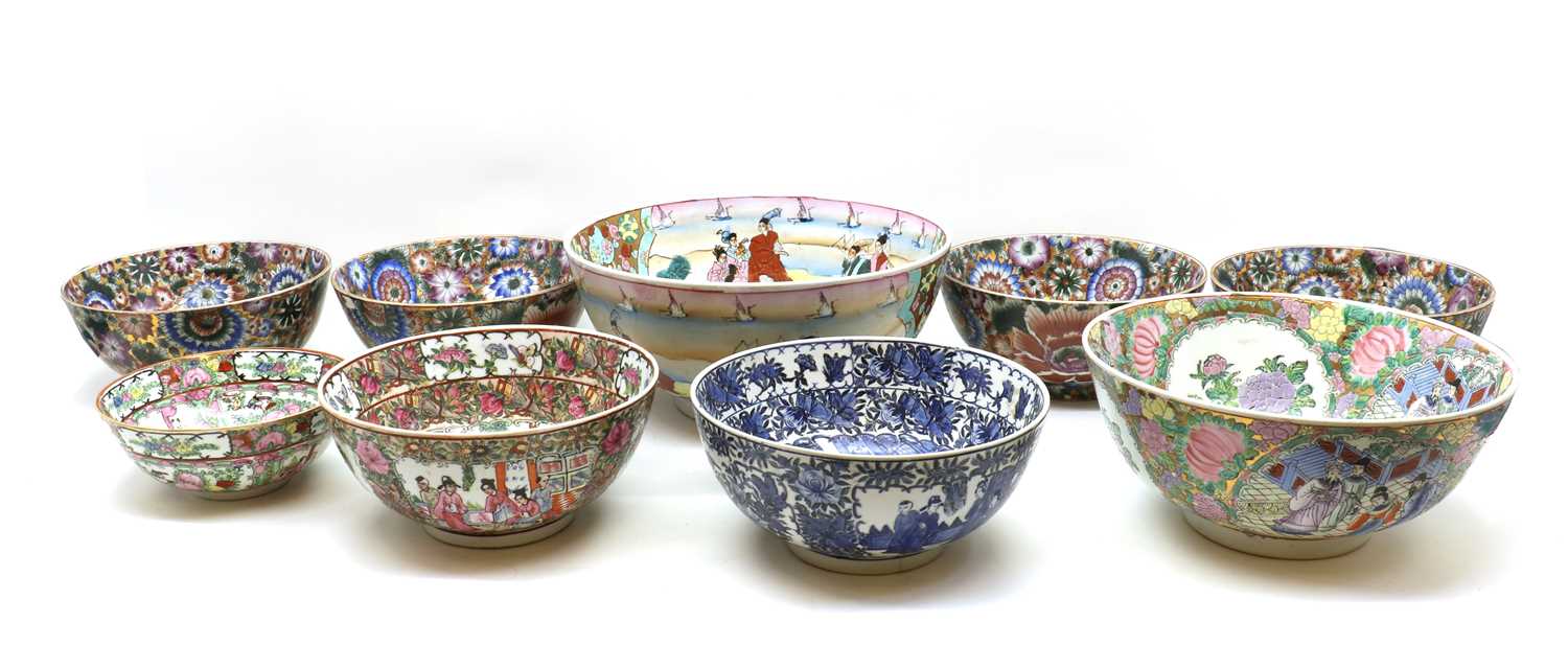 A collection of Chinese porcelain punch bowls,