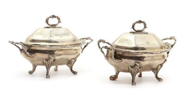 A pair of George IV silver sauce tureens,