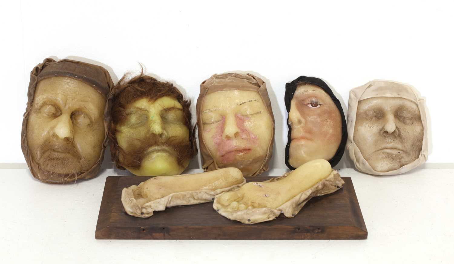 A collection of five Victorian waxwork death masks,