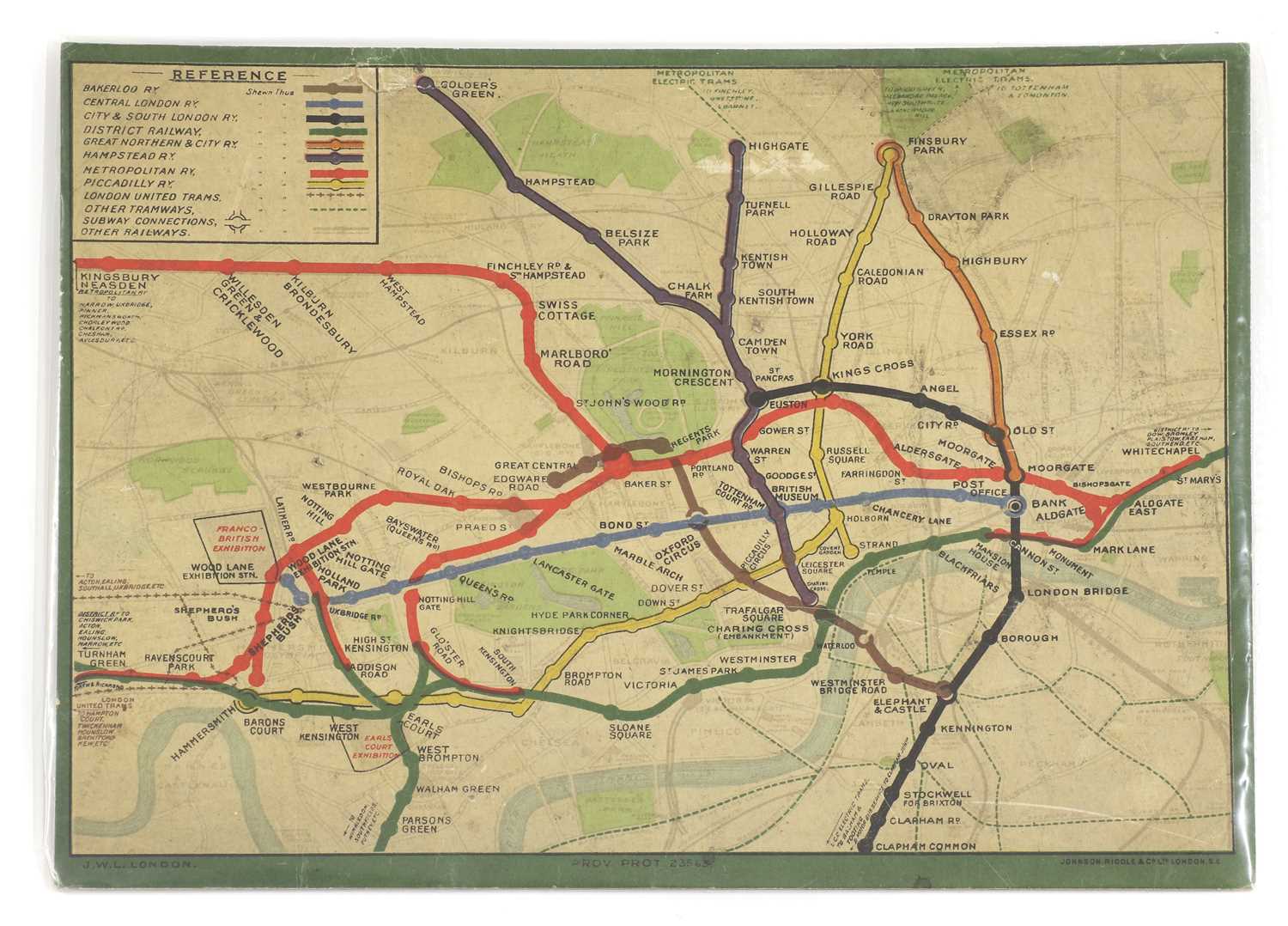 A rare prototype lithographed board for a London Underground map game,