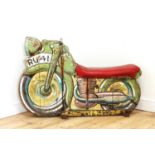 A painted wood fairground carousel motorbike,