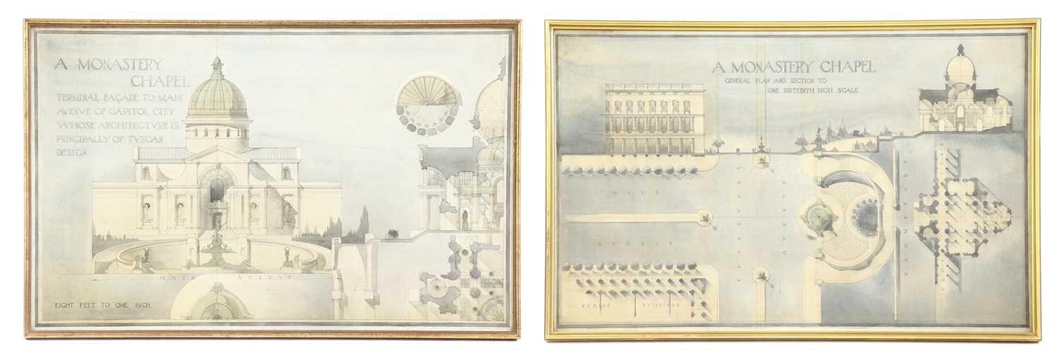 A pair of architectural studies of a monastery