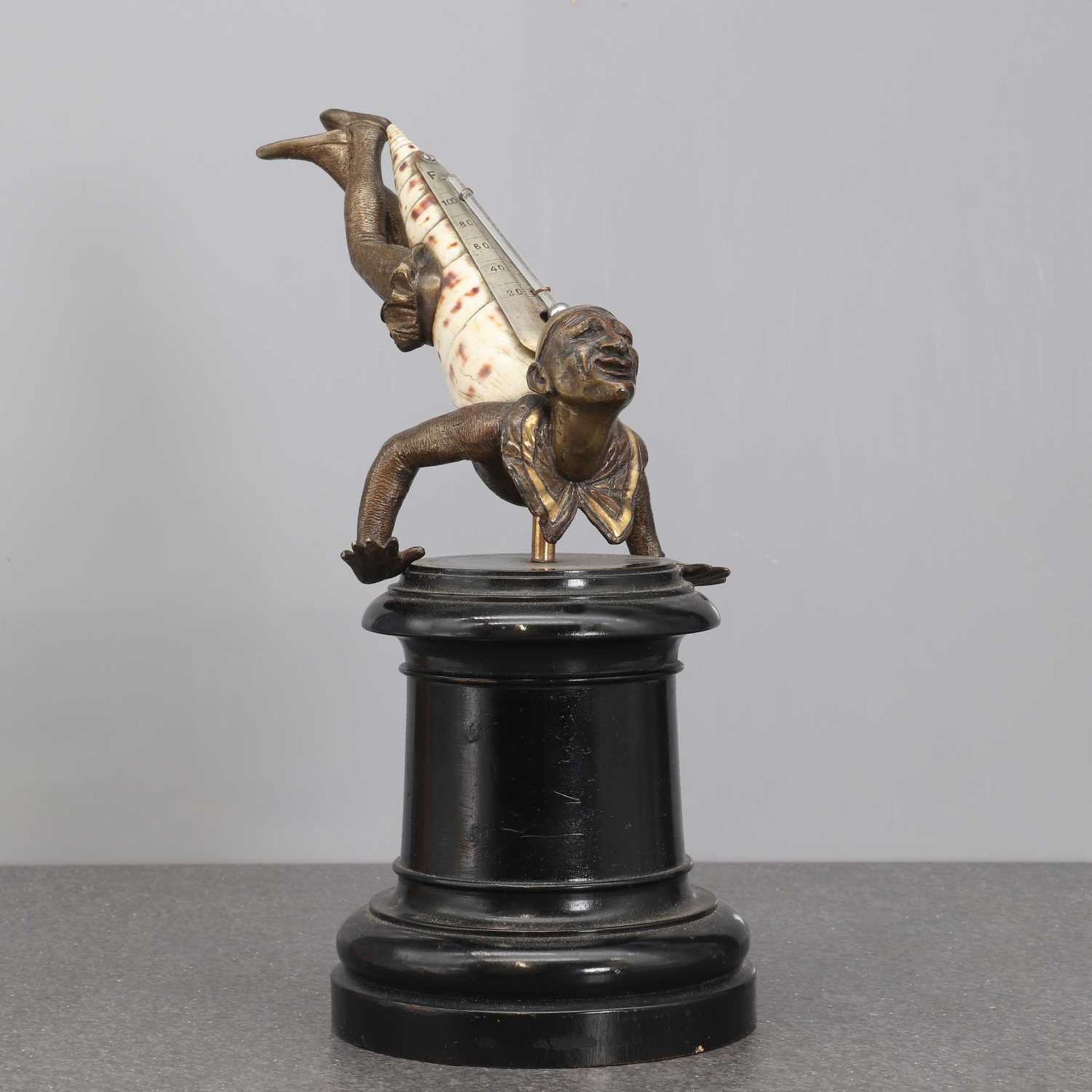 An Art Deco bronze and conch shell thermometer, - Image 2 of 3