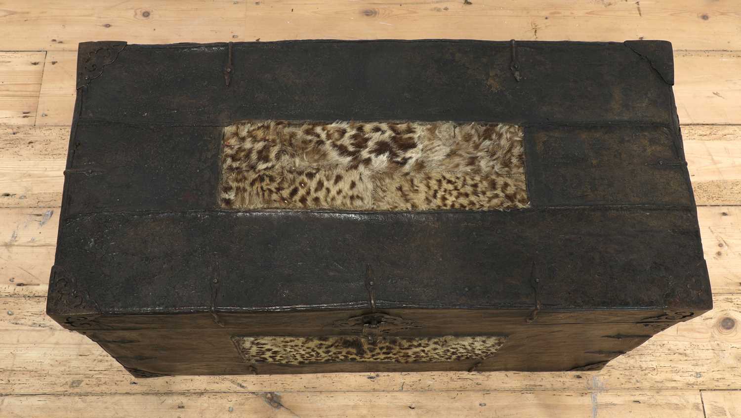 A yak skin and snow leopard fur-mounted travel trunk, - Image 2 of 3