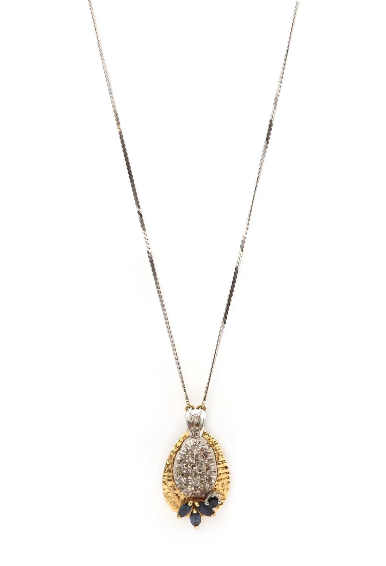 A two colour gold diamond and sapphire pendant,