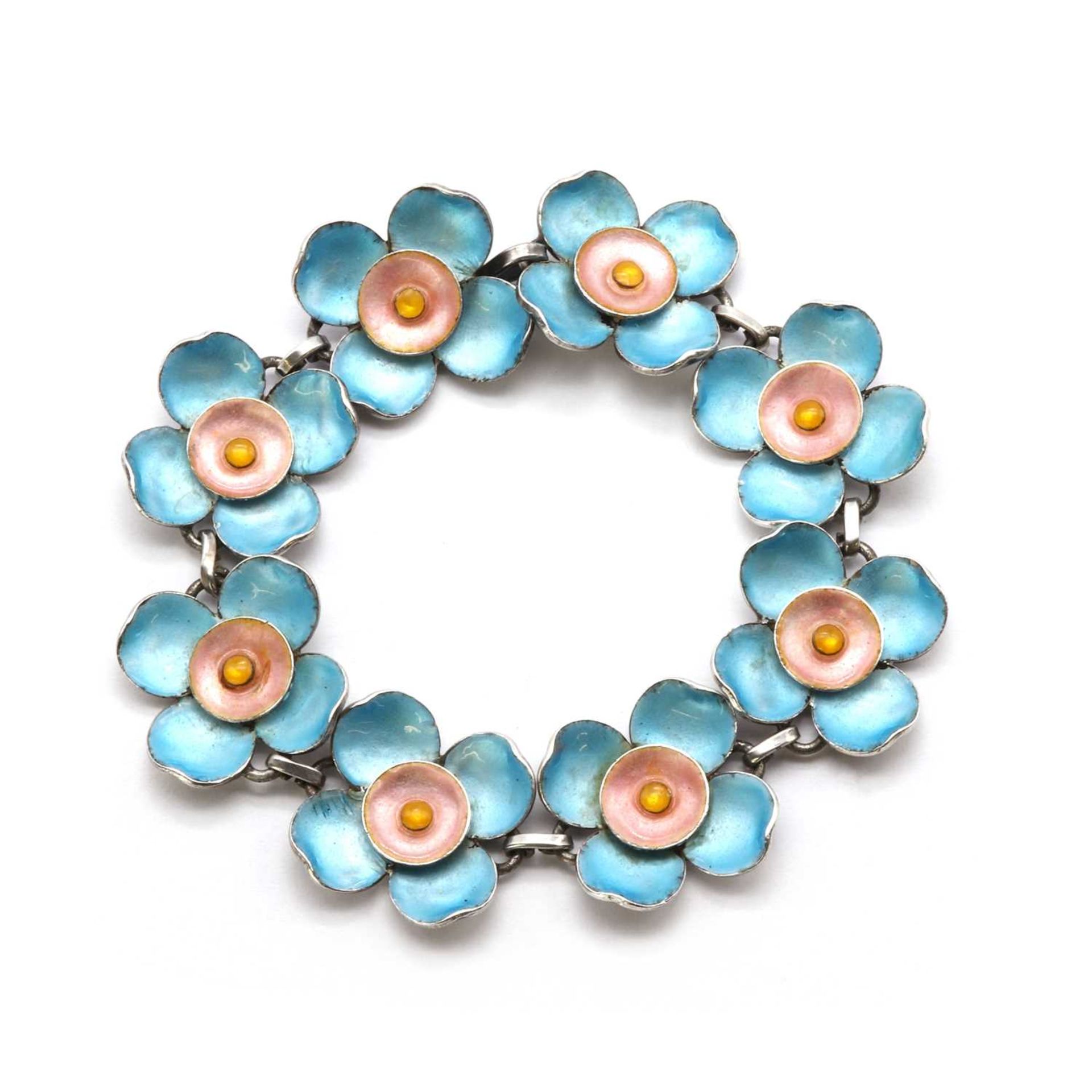 An Arts and Crafts silver enamel bracelet, by Bernard Instone,