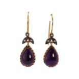 A pair of gold amethyst and diamond drop earrings,