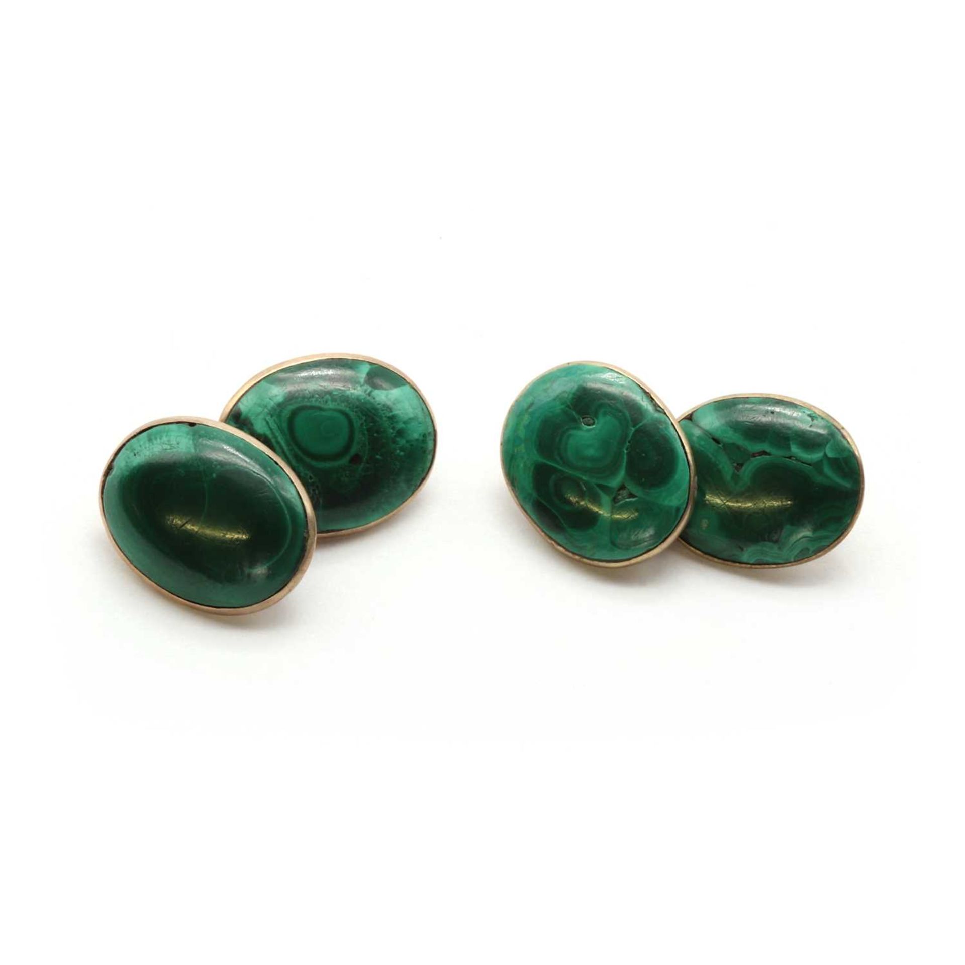 A pair of oval chain link malachite set cufflinks,