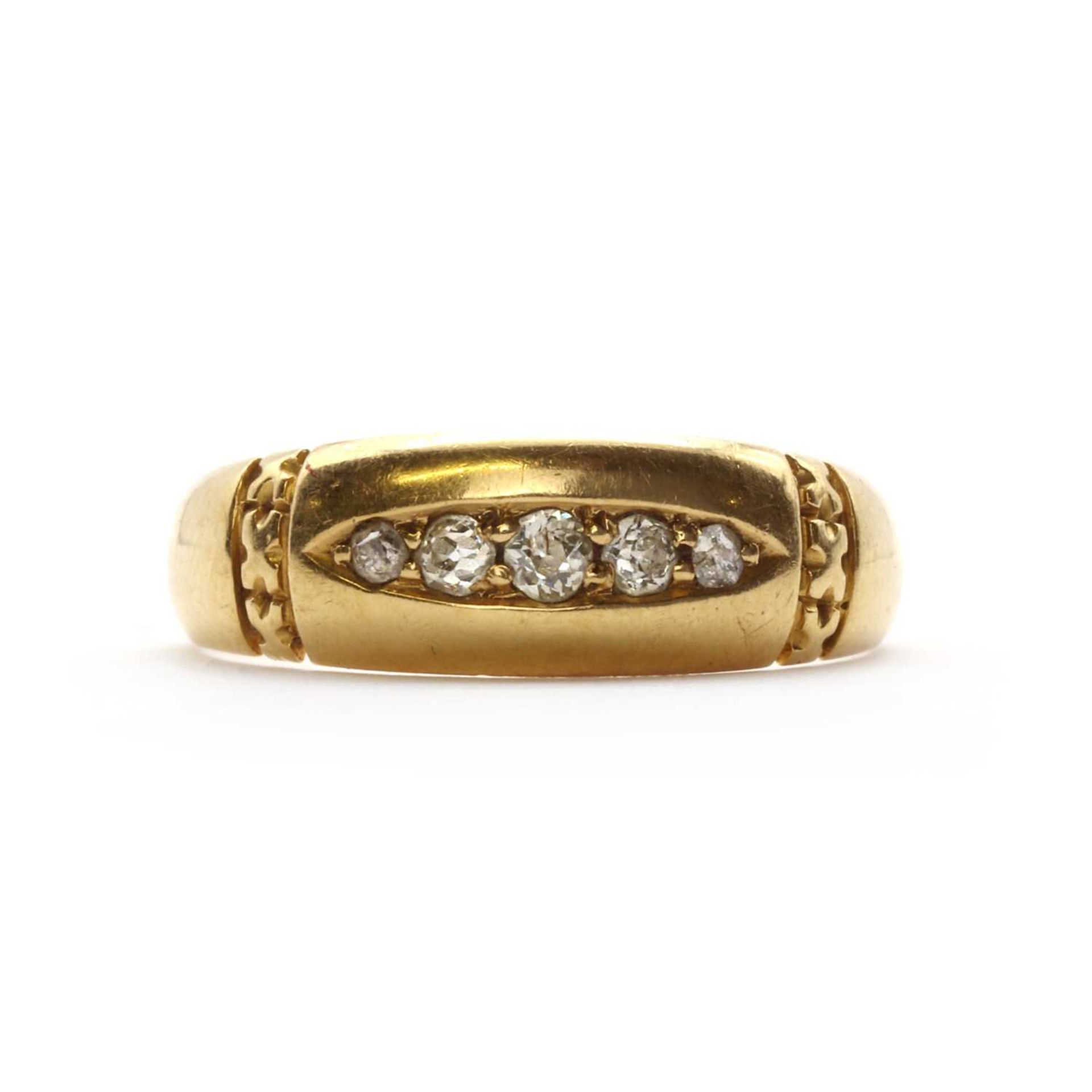 A Victorian 18ct gold five stone diamond ring,