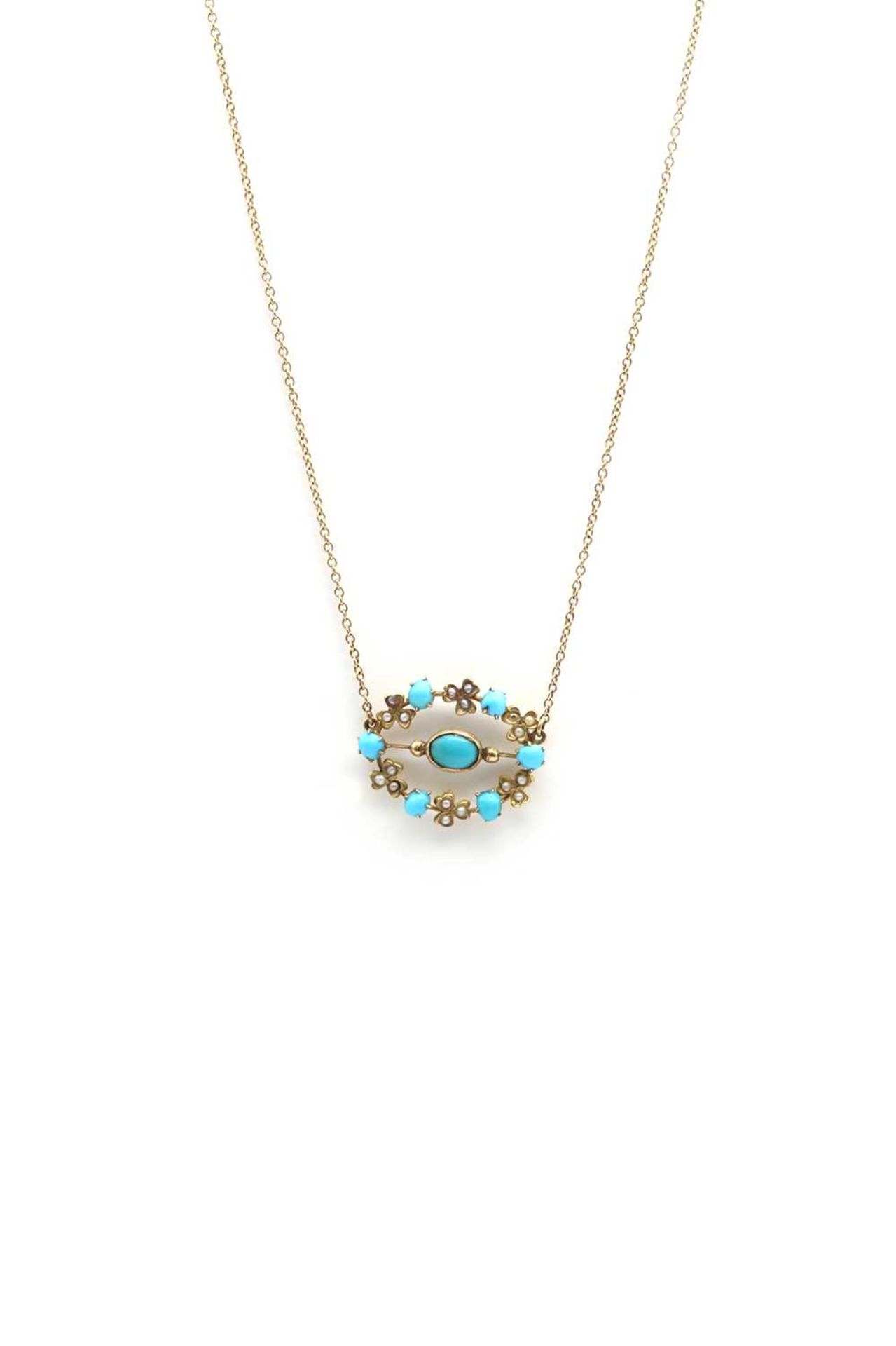 A turquoise and split pearl necklace,