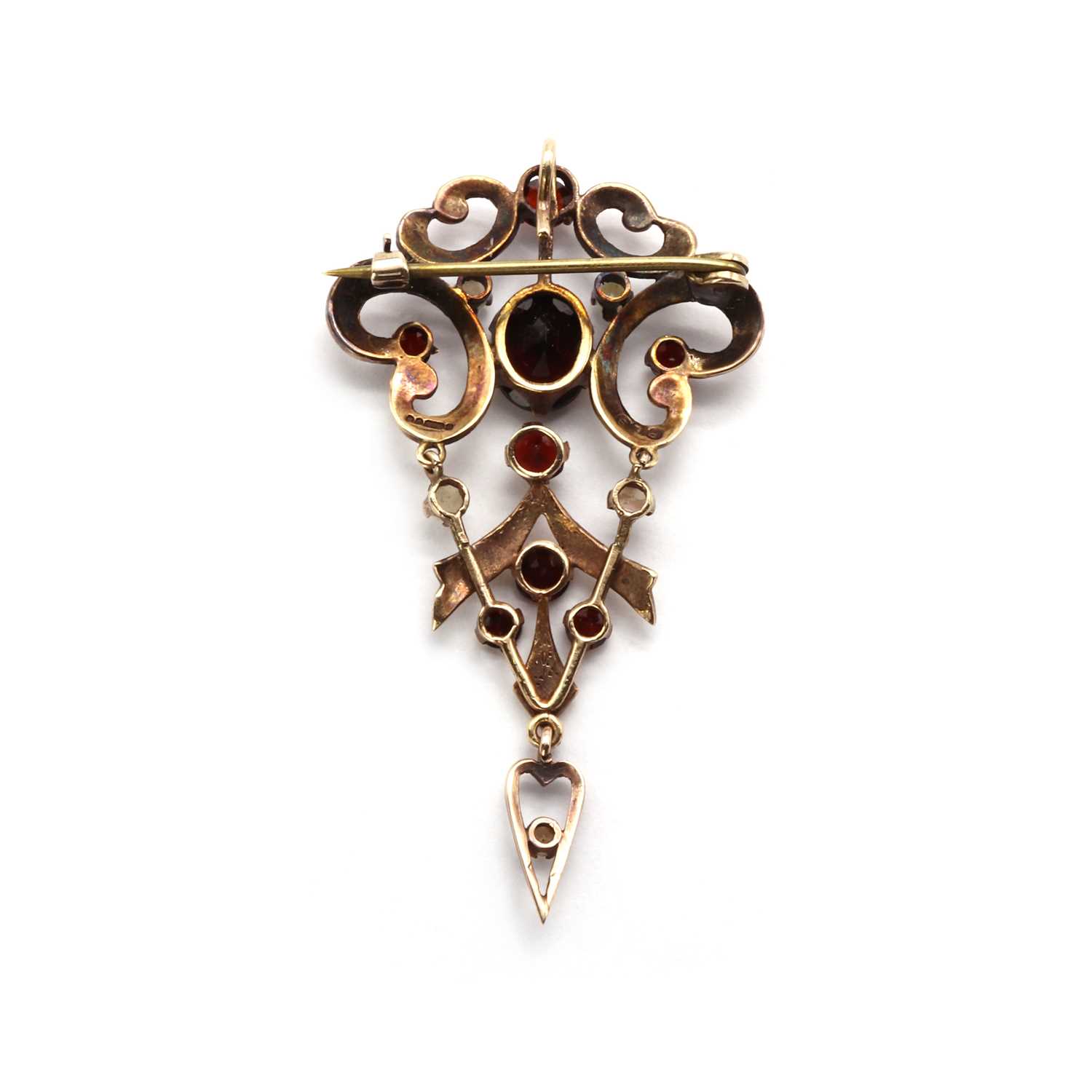 A 9ct gold garnet brooch pendant, - Image 2 of 2