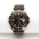 A gentlemen's bi-colour Rolex 'GMT-Master' automatic strap watch, c.1979,