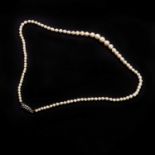 A single row graduated cultured pearl necklace with marcasite clasp,