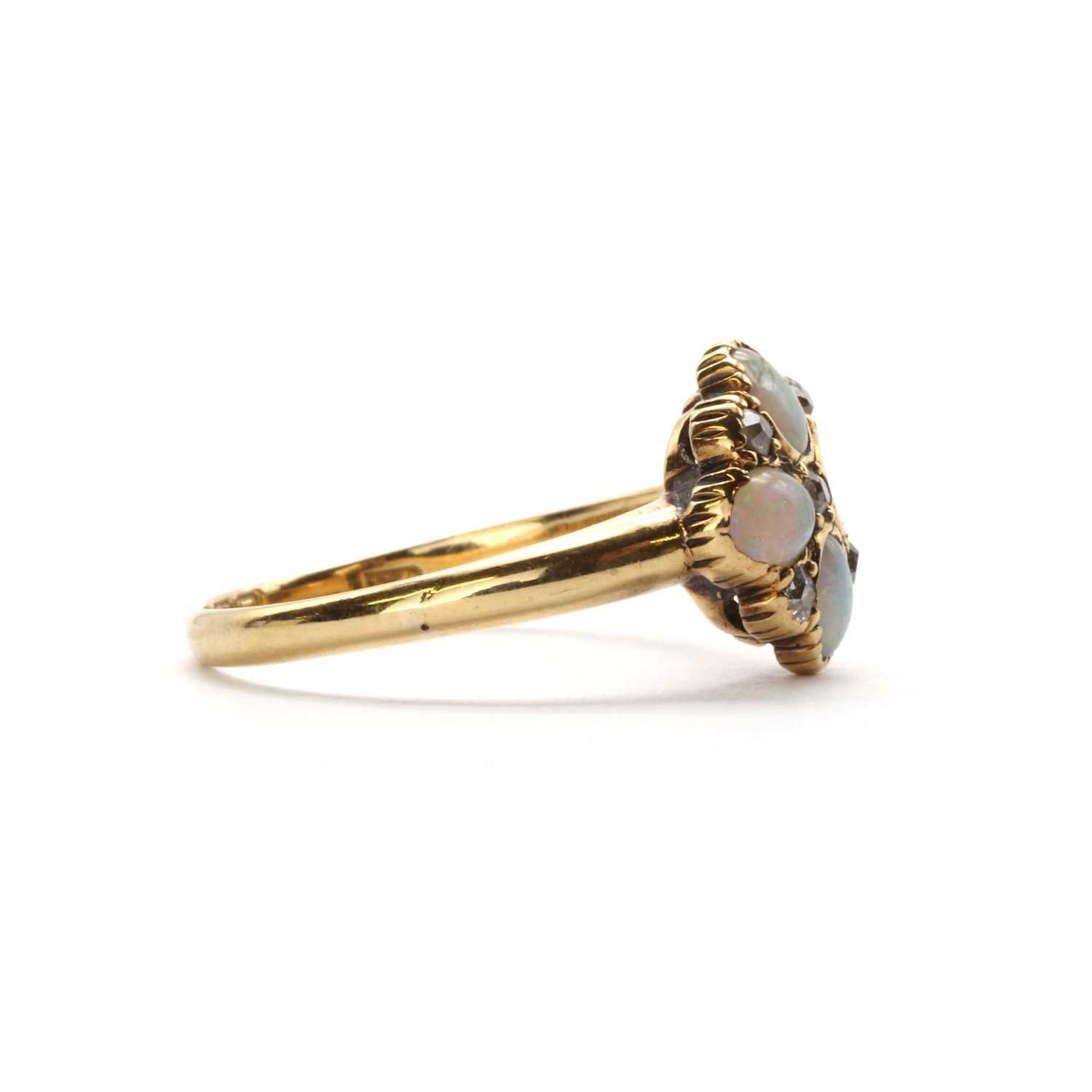 A Victorian 18ct gold opal and diamond ring, - Bild 2 aus 3